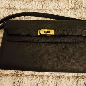 Black & Gold Inspo/ Lookalike Epsom Kelly Wallet To Go Gold